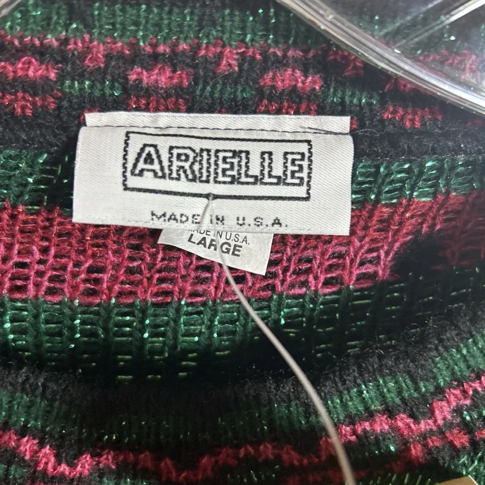 Vintage NWT 80s 90s Arielle Sweater Womens L Black Green Red Metallic Roses‎